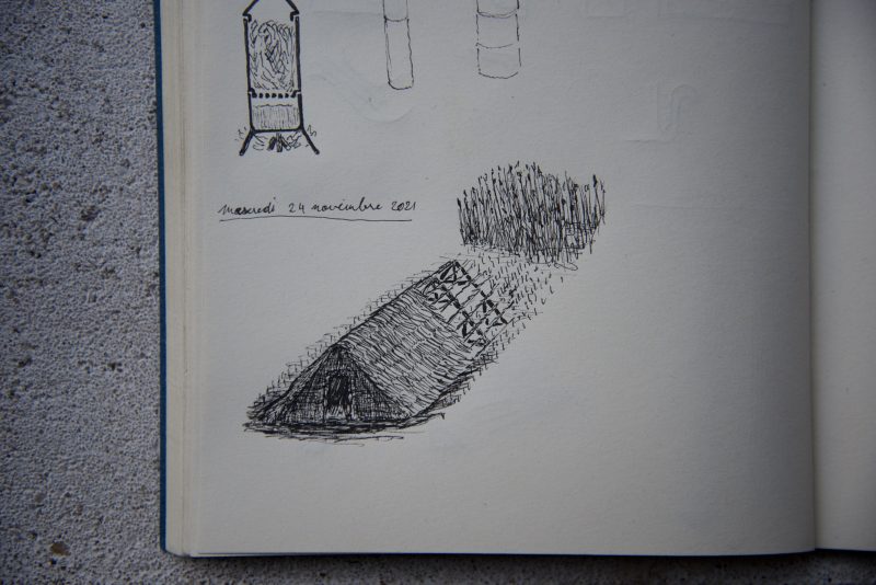 croquis d'une architecture en paille de seigle /