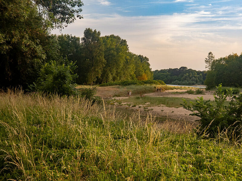 vue de loin de la gr&egrave;ve de fossiles et l'acc&egrave;s &agrave; la Loire